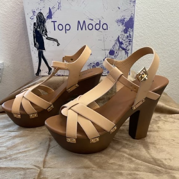 Top Moda Oak-22 Beige Heels - Picture 2 of 3